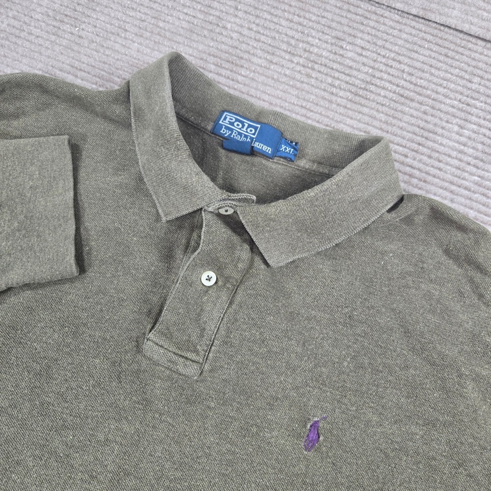 Polo Ralph Lauren Mens XXL Olive Green Long Sleeve Cotton Pique Polo Shirt